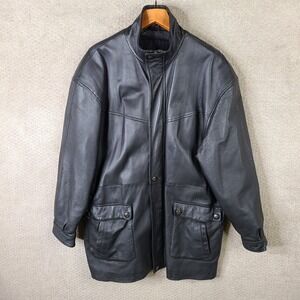 Vintage Premiere Outerwear Leather Jacket Mens L Black Full Zip Lined Collared